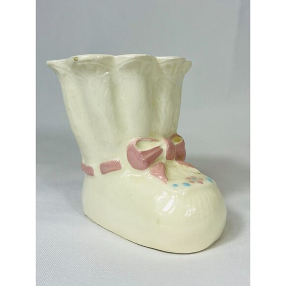 VIntage Baby Bootie Ceramic Planter Pink Blue Stitched - Picture 1 of 7